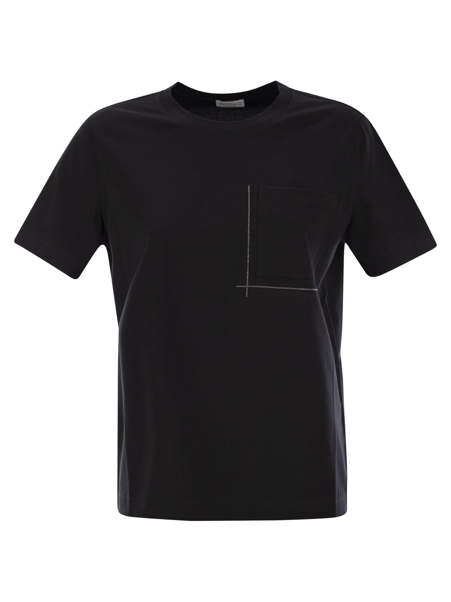 ブルネロクチネッリコットンジャージーTシャツと光沢のあるポケット 