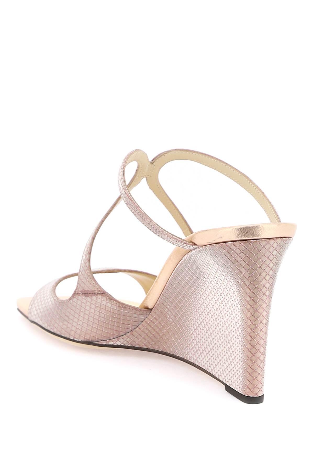 Jimmy Choo - Brien Silver Ankle Strap Wedge Sandal, 85mm